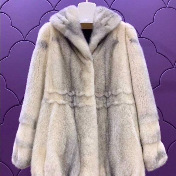 New Real Silverblue Iris Cross MINK Fur Coat Jacket Stroller Ivory Cream White - Picture 1 of 6